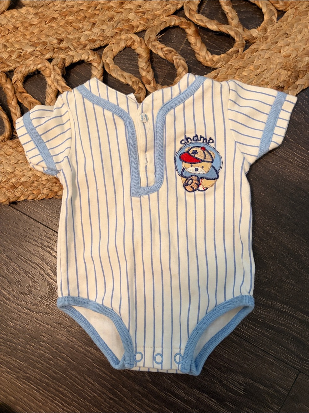Baby Grand Blue Pinstripe 'Champ' Cotton One-Piece Bodysuit 3-6months